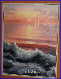 Impressionist oil painting seascape sunrise signed