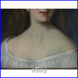Incredible Antique Figural Portrait of Woman, Oil on Canvas Painting, A. J Buxton