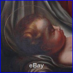 Italian Oil on Canvas Portrait Painting, Madonna and Christ Child, 19th Century