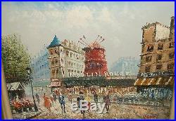 J. Bardot Moulin Rouge Market Paris Street Scene Oil On Canvas Painting