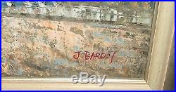 J. Bardot Moulin Rouge Market Paris Street Scene Oil On Canvas Painting
