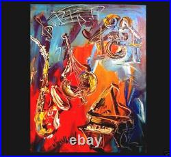 JAZZ MUSIC SIGNED Original Oil Painting on canvas IMPRESSIONIST IG7C8gDP98
