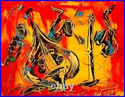 JAZZ MUSIC original Oil On Canvas PAINTING STRETCHED