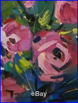 JOSE TRUJILLO Original OIL PAINTING MODERN Collectible 6x8 Expressionism FLOWERS