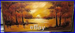 Jannis Oil On Canvas Sunset River Landscape Large MID Century 1960's Painting