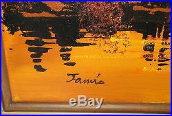 Jannis Oil On Canvas Sunset River Landscape Large MID Century 1960's Painting