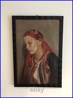 Jerzy Karszniewicz Lrg Polish Female Portrait Oil On Canvas Signed Antique Woman