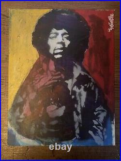 Jimi Hendrix Original Mix Media on Canvas Panel