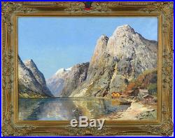 Johann Holmstedt (1851-1929) Norwegian Swedish Fjord Landscape Oil/Canvas Norge