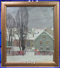 Johannes Kolbel'34 Modernist Ptg of Oslo in Snow Listed Norway Norwegian Artist