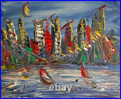 LANDSCAPE CITY BY Mark Kazav Abstract Modern CANVAS Original Oil Painting 56h