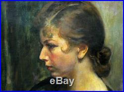 LARGE ANTIQUE 1930 OIL ON CANVAS PORTRAIT PAINTING YOUNG WOMAN-Signed H. SPECTOR