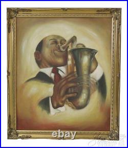 LF46484EC Saxophone Musician Framed Oil Painting On Canvas