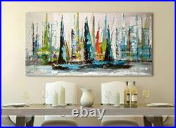 LMOP914 large modern abstract sail boats hand wall art oil painting on canvas