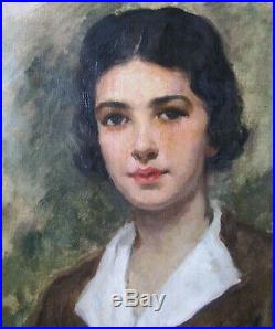 LOVELY Vintage Antique 20's 30s Oil Portrait Lady Girl Woman Painting Framed