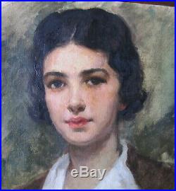 LOVELY Vintage Antique 20's 30s Oil Portrait Lady Girl Woman Painting Framed