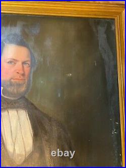 Large Antique Formal Portrait Of A Seated Gentleman Scene Oil Painting -Framed