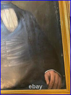 Large Antique Formal Portrait Of A Seated Gentleman Scene Oil Painting -Framed