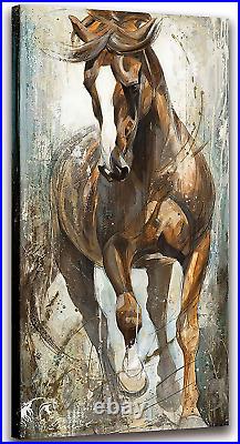 Large Framed Retro Animal Running Brown Horse Canvas Wall Art Pictures Oil Paint