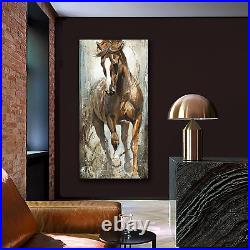 Large Framed Retro Animal Running Brown Horse Canvas Wall Art Pictures Oil Paint
