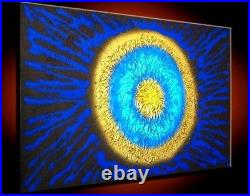 Large Gold Oil Painting Abstract Canvas Modern framed signed Wall Blue 3D Light