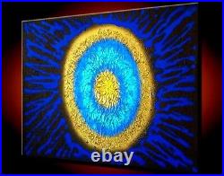 Large Gold Oil Painting Abstract Canvas Modern framed signed Wall Blue 3D Light