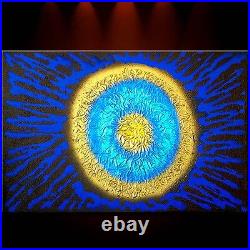 Large Gold Oil Painting Abstract Canvas Modern framed signed Wall Blue 3D Light