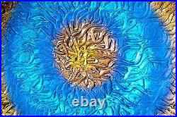 Large Gold Oil Painting Abstract Canvas Modern framed signed Wall Blue 3D Light