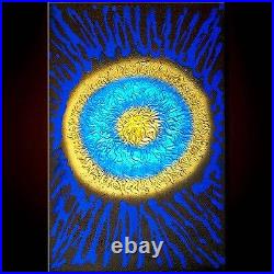 Large Gold Oil Painting Abstract Canvas Modern framed signed Wall Blue 3D Light