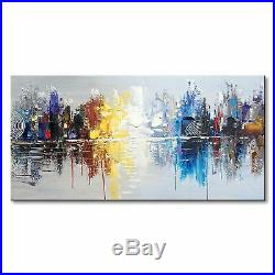 Large Hand Painted Abstract Reflection Cityscape Canvas Wall Art 60 x 30 inch
