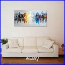 Large Hand Painted Abstract Reflection Cityscape Canvas Wall Art 60 x 30 inch