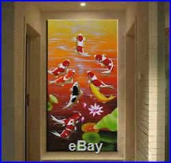 Large MODERN ABSTRACT OIL PAINTING Feng Shui Fish Koi Canvas wall Art Framed B66