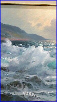 Large Oil on Canvas by Alexander Dzigurski Marine Seascape Art Painting 48x24