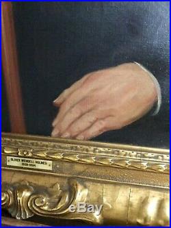 Large Oliver Wendell Holmes Antique Portrait Oil Painting On Canvas, Gold Frame