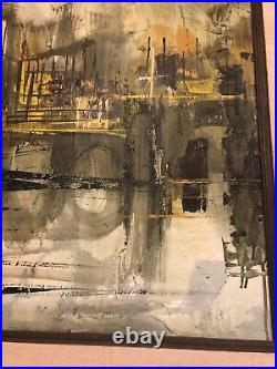Large Vintage Lee Reynolds Abstract Oil Painting Cityscape Mid Century Modern