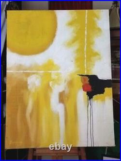 Large Yellow Abstract Painting Mid Century Bachman Very Old Harris Strong Label