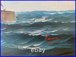 Large oil painting on canvas, seascape, Sailing ship, Signed Rogers, Framed