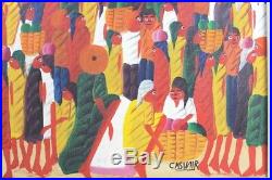 Laurent Casimir Listed Artist Oil On Canvas Haitian Market Scene Painting