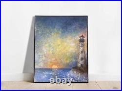 Lighthouse Original Oil Painting On Canvas Artwork Seascape Home Decor