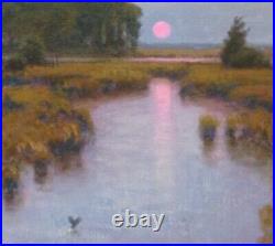 Lrg 24x20 Sun Twilight Marsh Impressionism wetlands Landscape Art Oil Painting