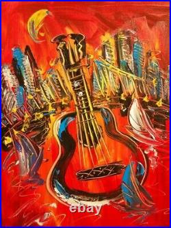 MANHATTAN GUITAR STRETCHED Painting Original Oil On Canvas Gallery AERTH