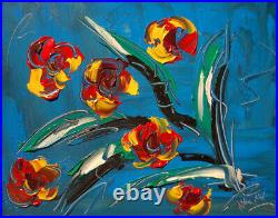 MARK KAZAV FLOWERS ON BLUE Painting Original Oil Canvas Gallery Artist