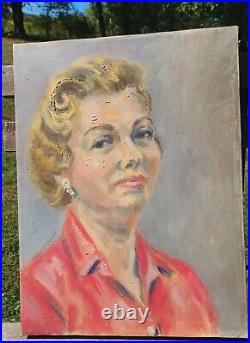 MID Century Modern Portrait Oil Painting Vintage 1940s New Hope Pa Woman Estate