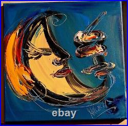 MOON DRINK Pop Art Painting Original Oil On Canvas STRETCHED WITH COA 3R1