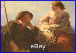 Magnificent 19c Oil On Canvas Painting By James John Hill, Listed Artist Lovers