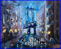 Manhattan oil painting ORIGINAL art impasto New York Rain Night City Cityscape