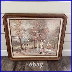 Marie Charlot Large Oil Painting Mom And Daughter Framed Canvas Vintage