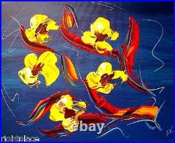 Mark Kazav Flowers on Blue Original Oil Painting on stretched canvas