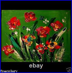 Mark Kazav Flowers on Green Original Oil Painting Handmade nSDBR