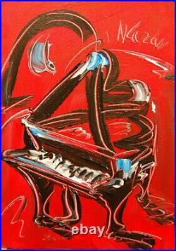 Mark Kazav HOT RED MUSIC ROOM Abstract Modern CANVAS Original Oil Painting